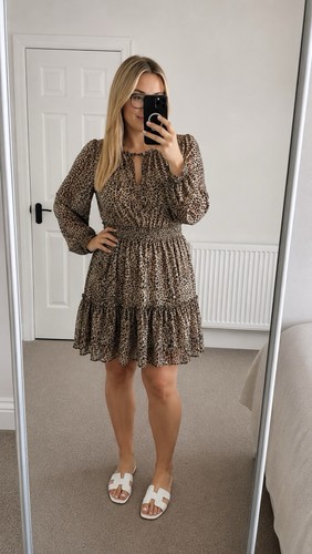 Apricot leopard print tiered - print,