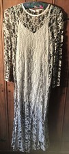 Wallis 12 Silver Grey Lace Vintage Retro 30s Flapper Style Maxi Dress Slip Lined