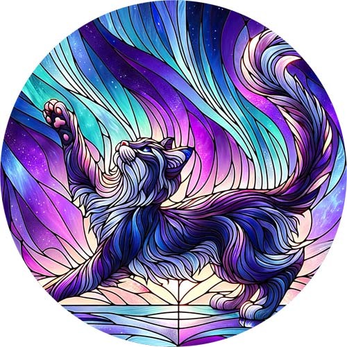 Stained glass cat aurora wall - stained,