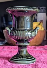 1960s DARTMOUTH GLAZED DARK GREEN CERAMIC NEO-CLASSICAL PEDESTAL URN