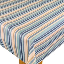 Tutti Fruity Denim Blue Stripe Cotton PVC WIPE CLEAN Tablecloth Matt Oilcloth