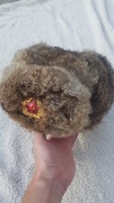Vintage soviet style real rabbit fur winter hat with ear flaps small-med