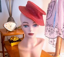 Vintage 1940s hat red tilt - l,