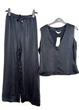 M & S Dream Satin Pyjama Loungewear  Set Black