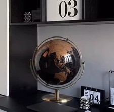 Elegant Black & Gold Desk Globe | Modern World Map Ornament | Home Office Decor