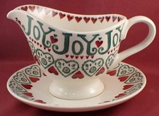EMMA BRIDGEWATER CHRISTMAS SAMPLER JOY GRAVY BOAT / JUG & SAUCER 2011 with LABEL