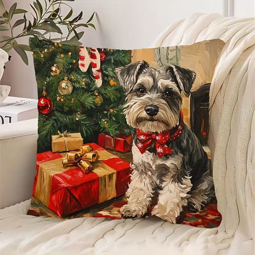 Christmas schnauzer cushion - christmas,