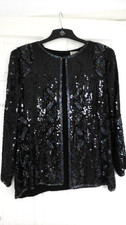 VINTAGE Ladies Stunning Black Sequined Pure Silk Open Evening/Party Jacket (M)