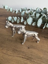 Pair of Vintage Boxer Dog Figurines Cast Metal Silver Ornament Collectibles Gift