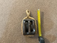 Vintage Wooden Double Pulley Block