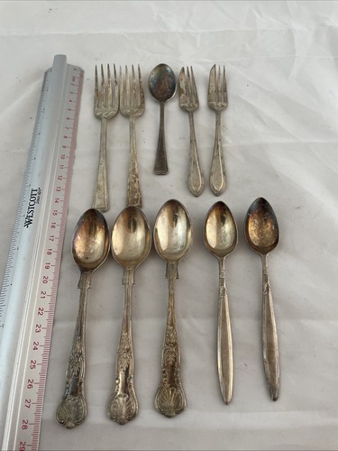 Silver plate tea - tea, spoons