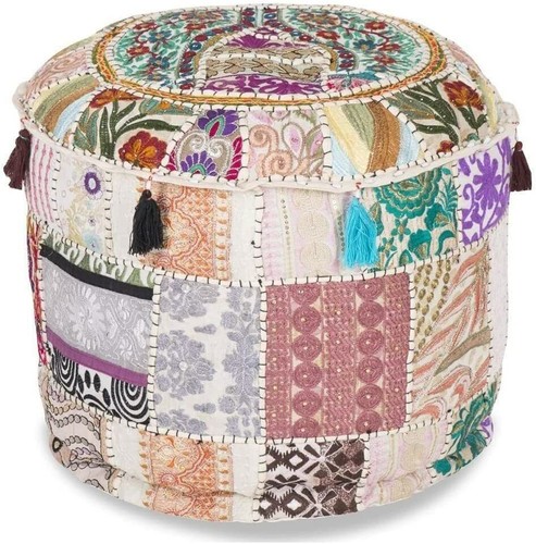 Indian vintage patchwork pouf - indian,