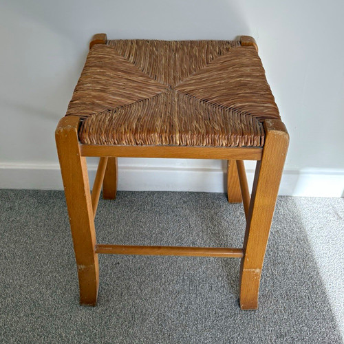 Vintage wooden stool woven - vintage,