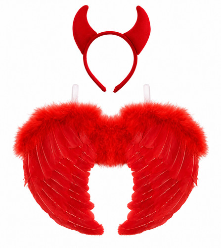 Red devil horns feather - &,