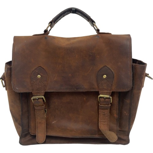 Brown leather briefcase - leather,