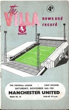 Football Programme ASTON VILLA v MAN UTD Nov 1963