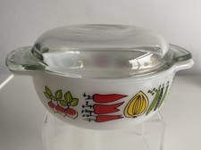 Vintage Pyrex 1040 Mini Casserole Harvest Vegetables with Glass Lid 10.5 cm 