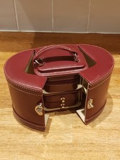 Vintage Faux Leather Burgundy Jewellery Box Carry Storage Case Drawers Pockets