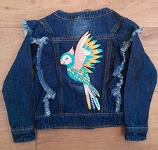 New Baby Girl Parrot Embroidered Patch Indigo Denim Jacket Age 18-24 Months