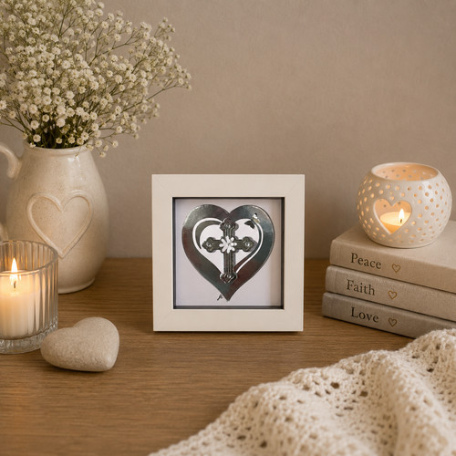 Silver cross heart christening - heart,