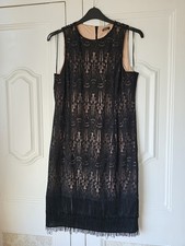 Flattering Flapper Style Roman Black Lace And Fringe Dress Size 18