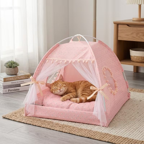 Premium pink floral cat tent - premium,