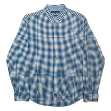 TOMMY HILFIGER New York Fit Mens Shirt Blue Gingham Long Sleeve XL