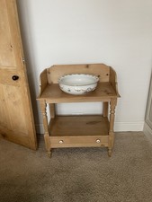 Vintage Stripped Pine Washstand And Bowl