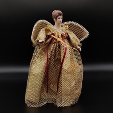 Vintage Christmas Angel Decoration Gold Wings Red Bow Doll Tree Topper ornament