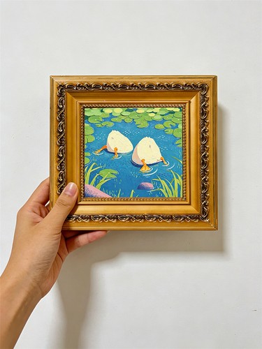 Two diving ducks lily - two, oil