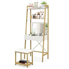 3 IN 1 Vanity Dressing Table Set Book Storage Shelf Ladder Desk Cushioned Stool