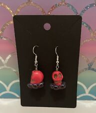 Howlite Skull And Lamp Work Flower Earrings. Gift Bagged.