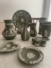 Wedgwood Jasperware SAGE Green Lidded Pots and Pin Dish Set of 11