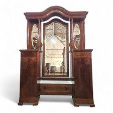 Danish antique inlaid mahogany vanity cheval mirror unit - dressing table