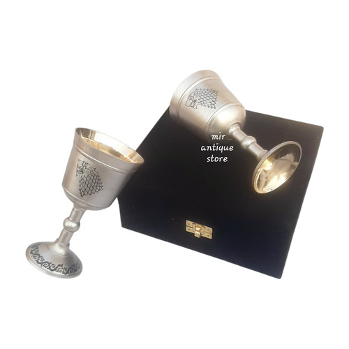 Brass wolf head chalice - wolf,