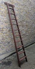 (C)VINTAGE  WOOD 10 TREAD SHOP/LIBRARY LADDER - SHELLAC SEALED & WAXED COLL/DEL.