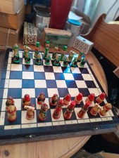 Matrioshka,Soviet(USSR) Era,Wooden Chess Set, All Felted/Polish & Chessboard-662