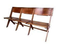 Antique Solid Oak Genuine Reclaimed Folding Wooden Church Chairs with Bible Back