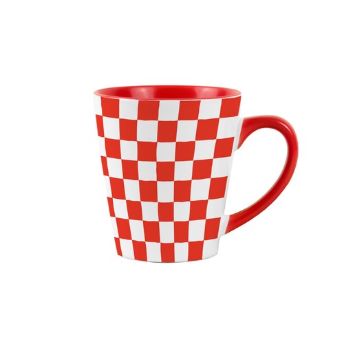 Red chequered small latte mug - red,