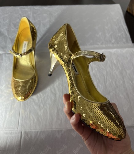 Miu sequin heels yellow - miu,