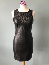 Topshop rare black leather lace pencil sleeveless bodycon mini dress size 6 