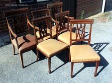 Set 6 Edwardian antique Hepplewhite revival mahogany leather seat dining chairs