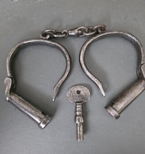 Antique Hiatt Iron Handcuffs With Original Key