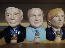 Three novelty egg cups featuring previous Today programme presenters