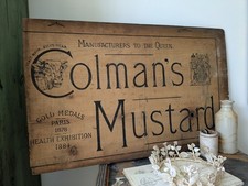 Antique Sign Colman's Mustard Wooden Crate Lid Original Advertising Wall Branded