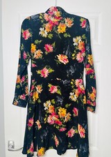 THE KOOPLES Floral Black Long Sleeve 100% Silk Dress XS VGC Xmas New Year