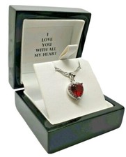 White gold finish red heart created ruby and created diamond Pendant necklace 