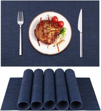 LIFEWEAR Placemats Set of 6 Woven Vinyl Placemat for 6 Pcs, S01 Navy Blue 