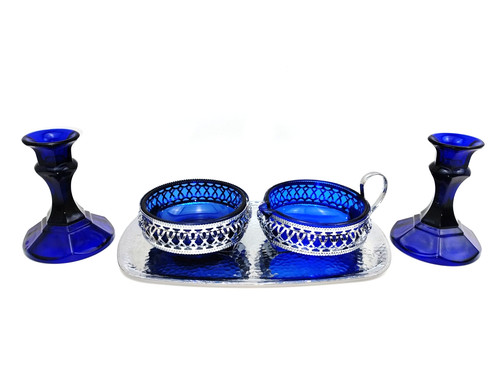 Cobalt blue glass sugar and - glass,