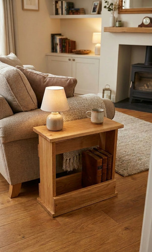 Solid oak slim sofa - oak, table